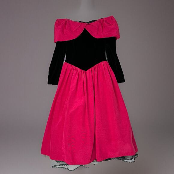 Scott McClintock Dresses & Skirts - Vintage Scott McClintock Women Dress 6 Pink Velvet Taffeta Midi Off Shoulder 80s